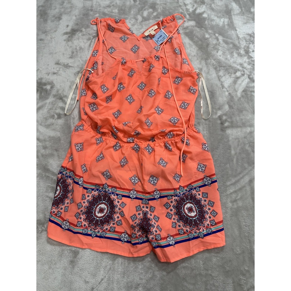 E&M Romper Shorts Women's Size Large Orange Sleeveless Beach Cover Up New w/ Tag